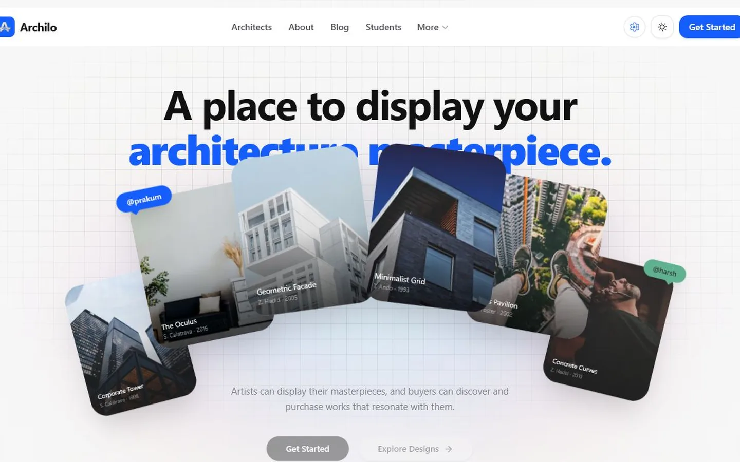 Archilo product homepage in light theme
