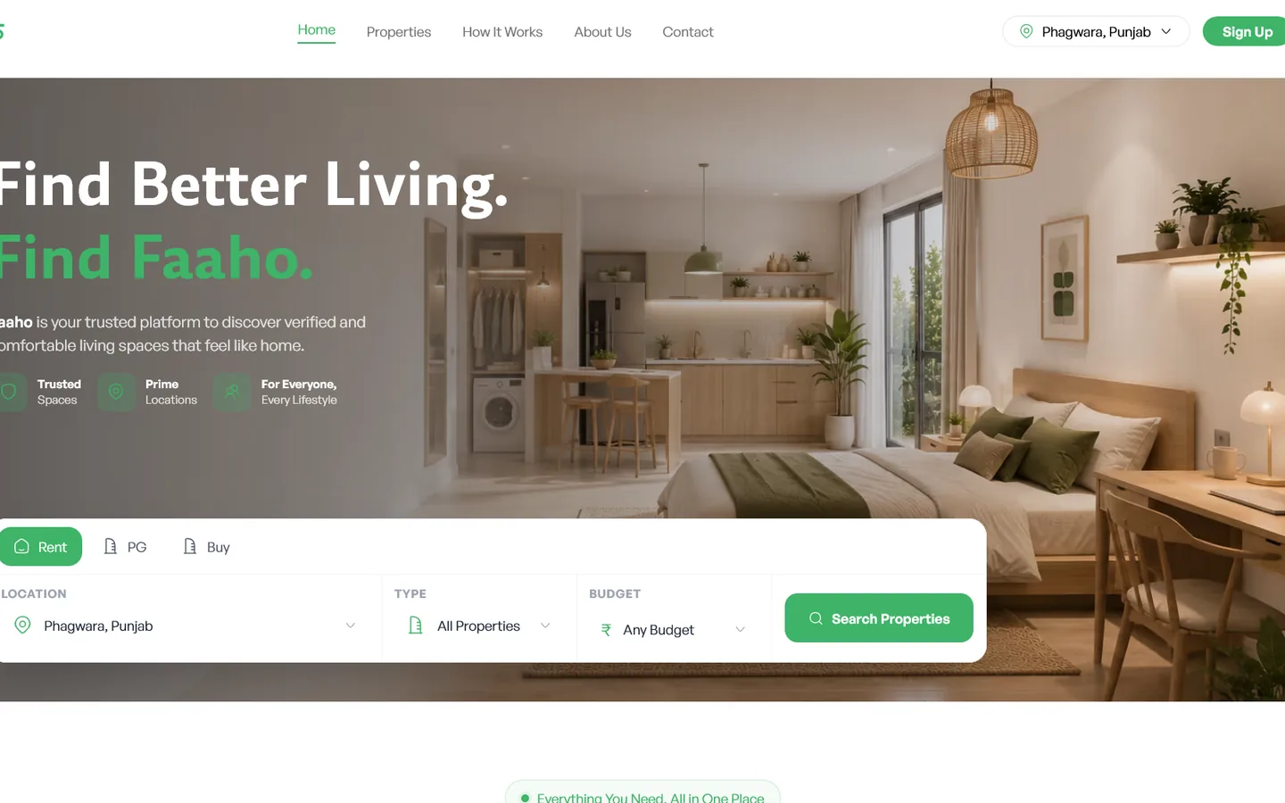 Faaho product homepage in light theme