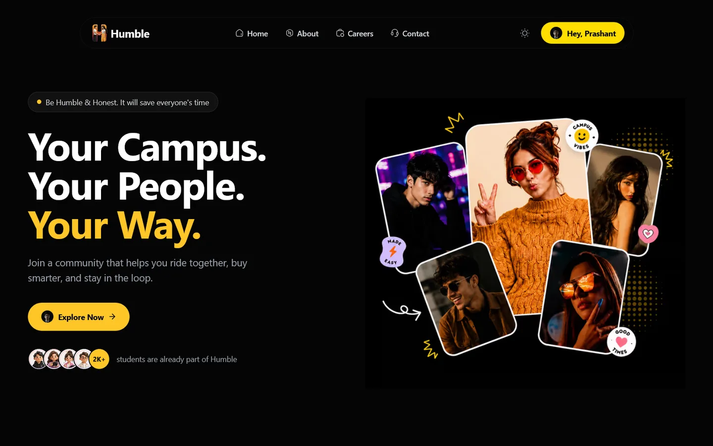 Humble product homepage in dark theme
